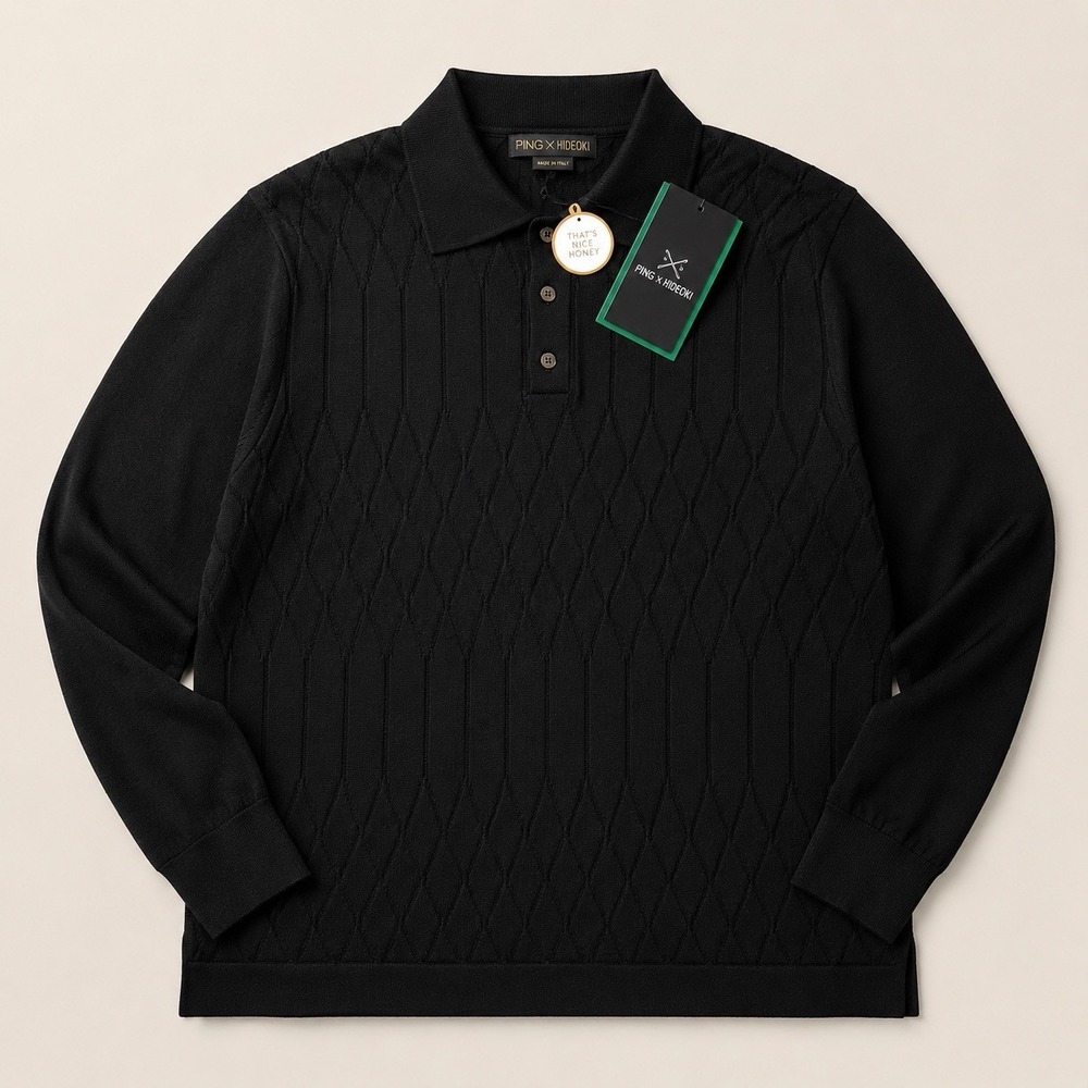 PING x Hideoki Black Knit Polo Sweater Men's XL NWT Luxury Golf Italy